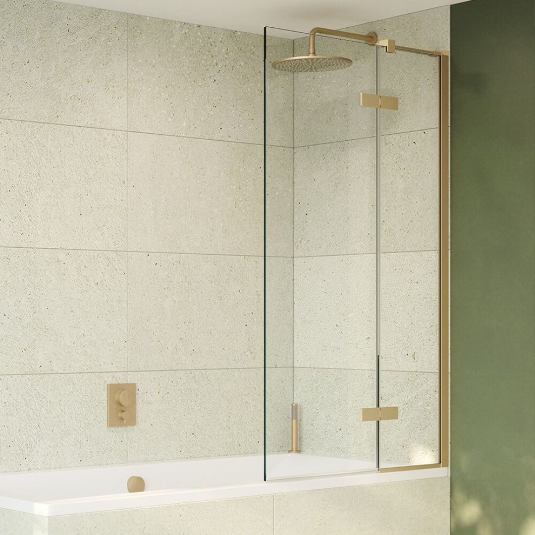 Showerlab Brushed Brass Bath Screen Folding in 2 Panel V14.2S100-BBR-IN-LH