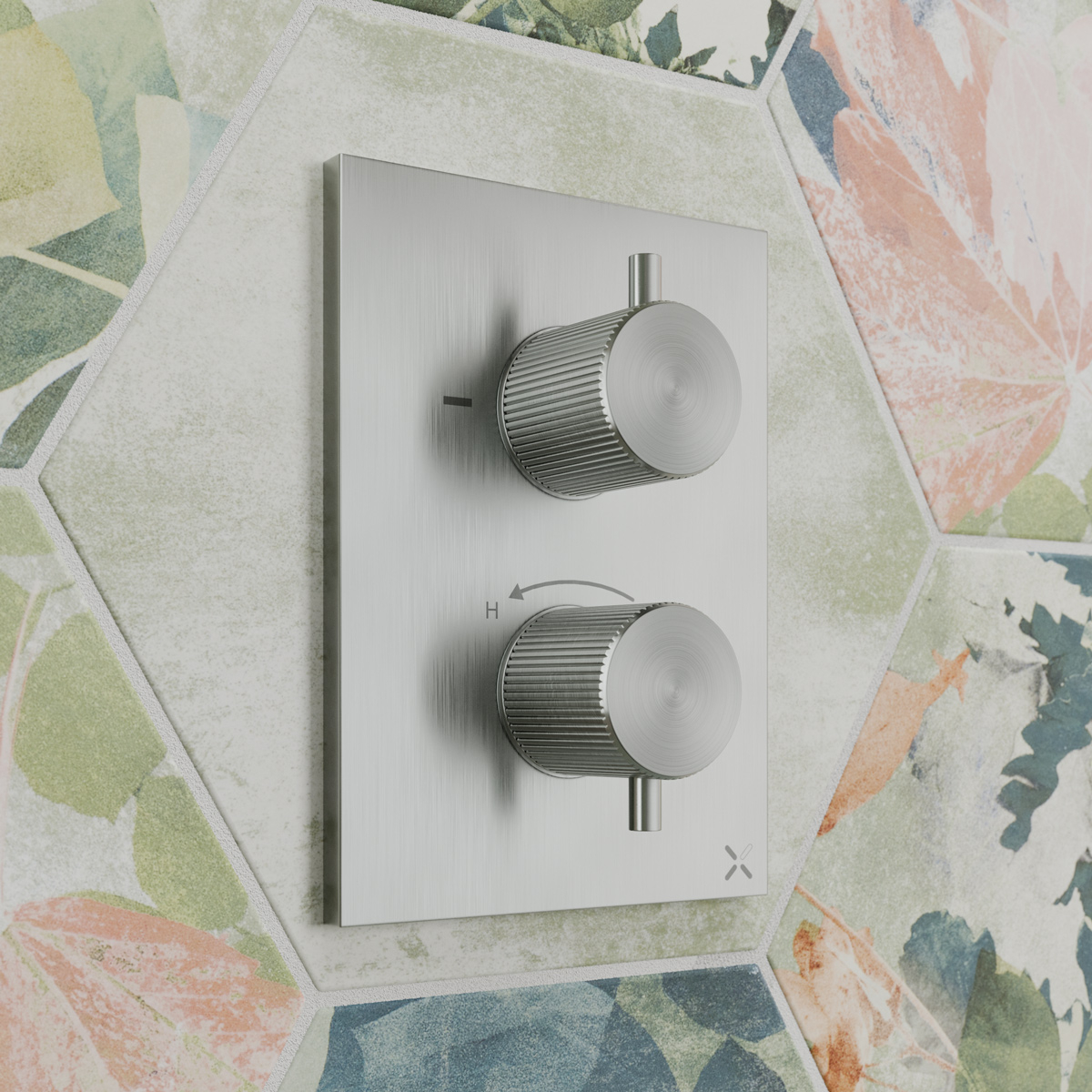Ava Purity 4 Way 3 Handle Thermostat Valve with Flanges - Brushed Stainless Steel AVA-PU-2435-SSB